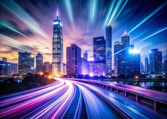 Obraz premium Abstract Light Trails Cityscape for Annual Report Cover