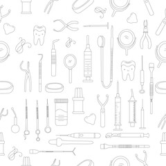 Seamless Pattern with Dental Icons. Vector set of design templates and elements for Dental. Seamless patterns with linear icons related to Dental.