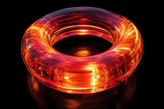 3D render style glossy grooved glass torus, reflecting vibrant neon light. - Powered by Adobe