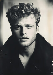 Scratched vintage style fashion photograph of a young man