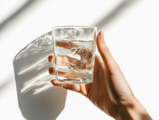 A hand holding a glass of water in the morning
