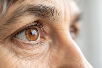 A close-up of an eye showing signs of macular degeneration, a condition affecting vision in the central part of the retina.