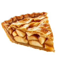 A delicious slice of apple pie with a flaky, golden crust and tender apple filling.