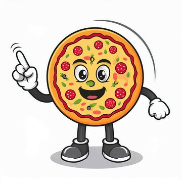 recommend clip art: Pizza with pointing hand cartoon mascot illustration character vector clip art