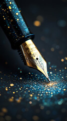 Tip of a fountain pen with cosmos print tip.