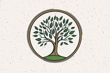 Green tree logo design, textured background, nature emblem