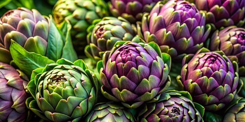 Fototapeta premium Fresh Artichokes Close-Up in Vibrant Purple and Green Colors