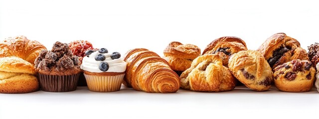 Assorted Delicious Pastries and Baked Goods on White Background for Culinary Displays