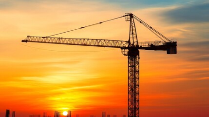 crane at sunset