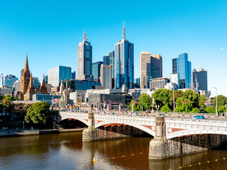 Fototapeta premium Aerial View of Melbourne CBD and Yarra River - Daytime Drone Photography
