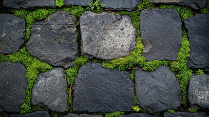 Close-up view of vibrant green moss thriving on textured stone surface outdoors