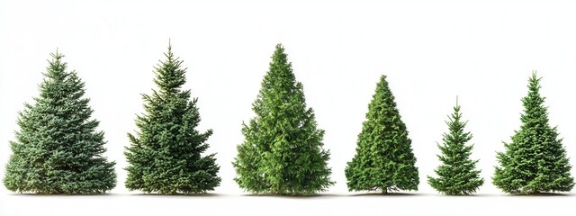 Obraz premium Various Types of Green Christmas Trees Showcasing Different Sizes and Shapes for Festive Decor