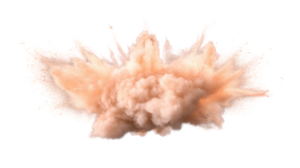 Realistic orange powder explosion creating a cloud on transparent background