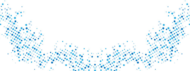 Energetic blue geometric frame. Chaotic hexagons, particles, and fragments create a textured cellular network feel. Great for business, tech, and medical posters, presentations. Vector illustration.