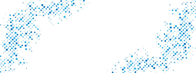 Energetic blue geometric frame. Chaotic hexagons, particles, and fragments create a textured cellular network feel. Great for business, tech, and medical posters, presentations. Vector illustration.