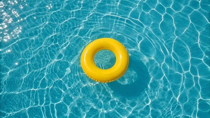 Yellow Pool Ring Floating on Blue Water – Summer Relaxation & Fun