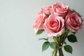 A bouquet of roses with large pearl beads at the base of each stem, decorative, fresh, pearl