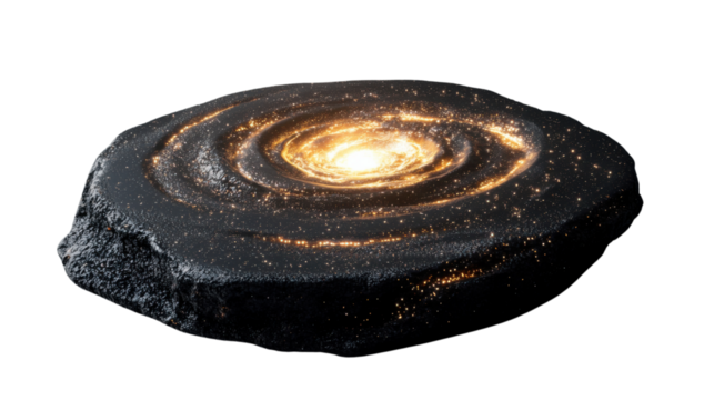 Swirling galaxy resembling milky way forming on asteroid with transparent background