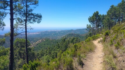 Fototapeta premium Scenic Coastal Mountain Trail with Ocean View