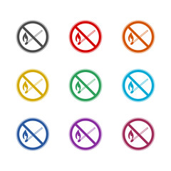 No open flame prohibition sign icon isolated on white background. Set icons colorful
