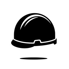 Construction Hard Hat Icon: A bold and minimalist silhouette of a construction hard hat, showcasing a sleek and modern design.  The icon is rendered in stark black against a pristine white background.