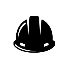 Construction Hard Hat Icon: A bold, minimalist, black and white illustration of a construction hard hat, representing safety, construction, industry, and work. Perfect for safety signage, web design.