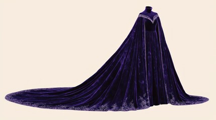 Naklejka premium Purple velvet gown, cape, elegant, studio shot
