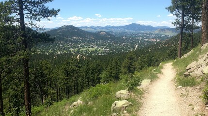 Fototapeta premium Mountain Vista Trail Scenic Hiking Path Overlooking a Valley Town
