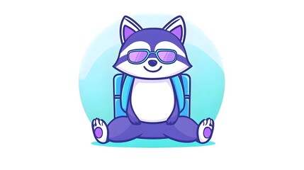 Cute cartoon fox character wearing sunglasses and backpack relaxing