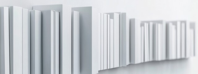Fototapeta premium Neatly Organized White Books on a Minimalistic Shelf in a Modern Library Setting