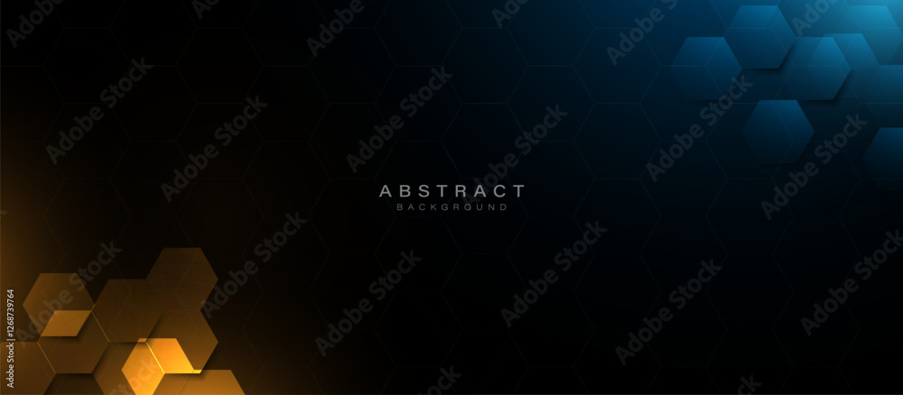 Poster Futuristic Abstract Hexagonal Background with Blue and Gold Gradient
