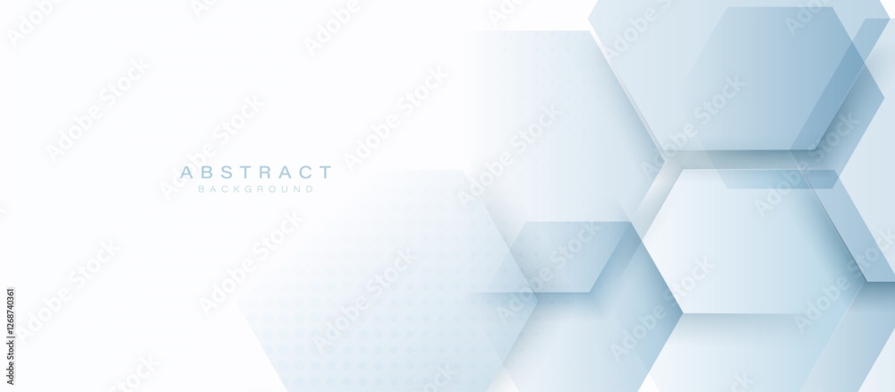 Poster minimalist abstract white and light blue hexagonal background
