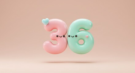 Adorable Pastel Number 36: Playful 3D Render with Cute Faces