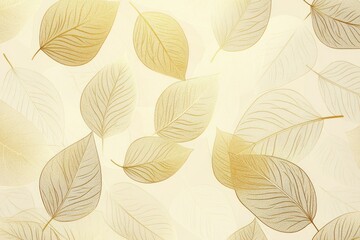 Obraz premium A luxury wallpaper design with intricate gold leaf patterns on a soft beige natural background, featuring elegant line art leaves in a seamless vector style.
