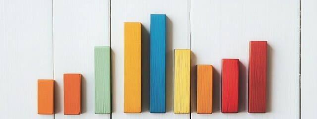 Fototapeta premium Colorful Wooden Blocks Arranged in Ascending Order on Light Background for Creative Visualization