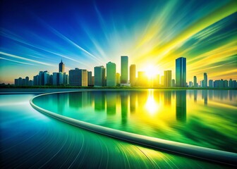 Obraz premium Abstract Urban Exploration: Green Blue Yellow Gradient Horizon