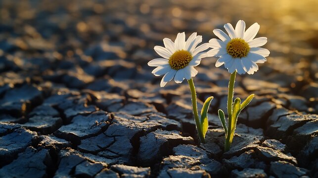 White daisies surviving harsh dry land pictures