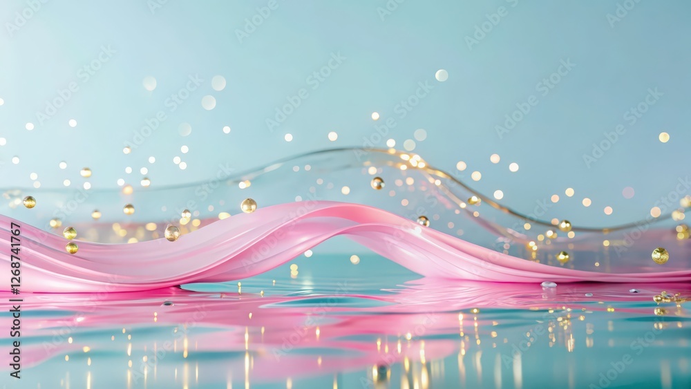Canvas Prints abstract pink waves with gold particles background