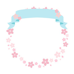 水色のリボンと桜のフレーム