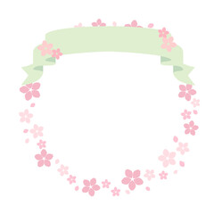 緑色のリボンと桜のフレーム