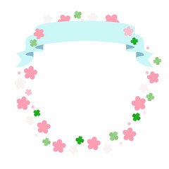 ピンクの花とクローバーのフレーム