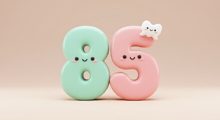 Fototapeta premium Adorable Pastel Numbers Eighty-Five: A Delightful 3D Render