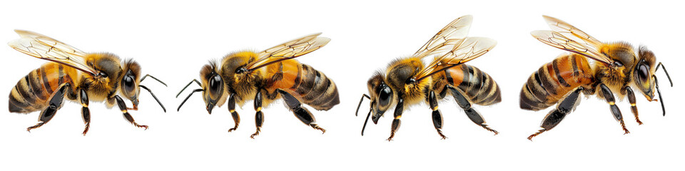Detailed Close-up of Isolated Bee on a White Background with Natural Stitches Enhancing the Visual Appeal