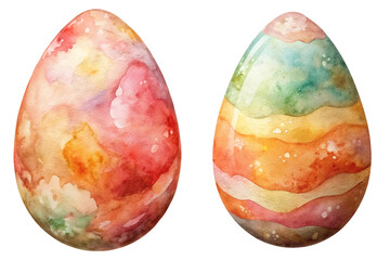 Colorful watercolor easter eggs, vibrant pastel shades, artistic design, spring celebration, holiday decoration.