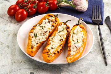 Baked Ramiro pepper stuffed cheese