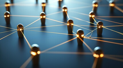Connected digital personas on dark surface; network, connection, global communication