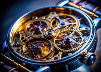 Accelerated Timelapse: Close-Up of a Mechanical Watch's Rapidly Moving Hands Against a Dark Background