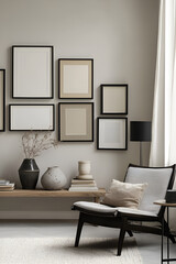 Minimalist Living Room with Gallery Wall in Neutral Colors Representing Serenity