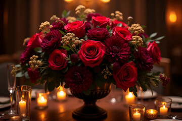 Obraz premium Opulent Floral Centerpiece in Burgundy and Gold Representing Elegance
