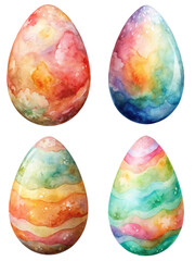 Colorful watercolor easter eggs, vibrant pastel shades, artistic design, festive decoration, spring celebration elements.